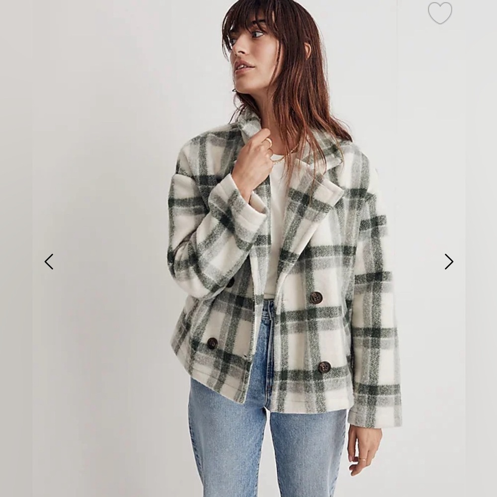 Madewell - Jacquard Double-Breasted Crop Blazer in Plaid - S